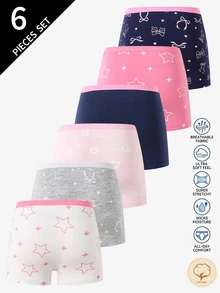 6pcs Girls' Leopard Print, Heart, Bow, Star Pattern Cotton Briefs Boxers For Teen Girls  Backto SchoolFashion Fall Winter - Multicolor - View 2