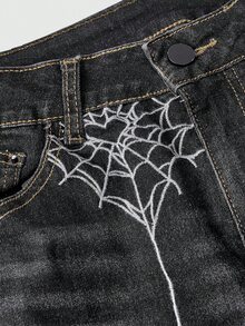 ROMWE J-Fashion Silver Spider Embroidery Retro Sexy Women's Jeans - Grey - View 4