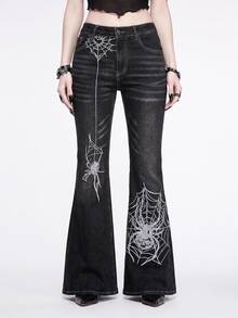 ROMWE J-Fashion Silver Spider Embroidery Retro Sexy Women's Jeans - Grey - View 3