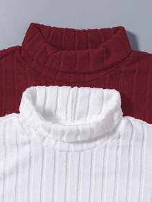 SHEIN Tween Boys 2Pcs High Neck Long Sleeve Shirt, Rib-Knit Solid Top With Letter Patch Detail, Casual Fall Winter Clothes - Multicolor - View 5