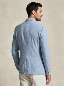 SERO LANO Blazer Pria Berkerah Lapel Motif Gingham dengan Kancing Tunggal - Blue and White - View 3