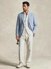 SERO LANO Blazer Pria Berkerah Lapel Motif Gingham dengan Kancing Tunggal - Blue and White - View 7
