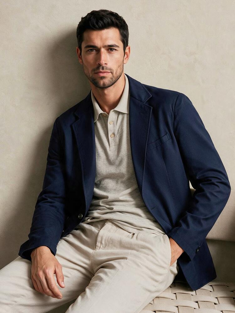 Calvornis Men's Business Style Single Button Suit Blazer, Formal, Old Money - Navy Blue - View 6