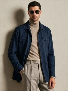 Manfinity Homme Men's Solid Color Casual Versatile Commute Travel Blazer Jacket - Navy Blue - View 5