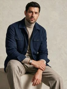 Manfinity Homme Men's Solid Color Casual Versatile Commute Travel Blazer Jacket - Navy Blue - View 1