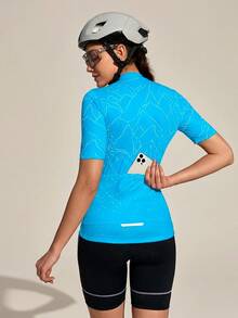 Exploreva Exploreva Women's Red Short Sleeve Cycling Jersey - Blue - View 5