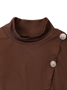 Selenza Women's New Autumn/Winter Asymmetric Design Knit Turtleneck Vest - Brown - View 8