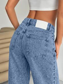 EURMUSE WOMEN LOW WAIST WIDELEG CASUAL STREET DARK BLUE WITH BACK LABEL WATER WASH - Blue - View 1