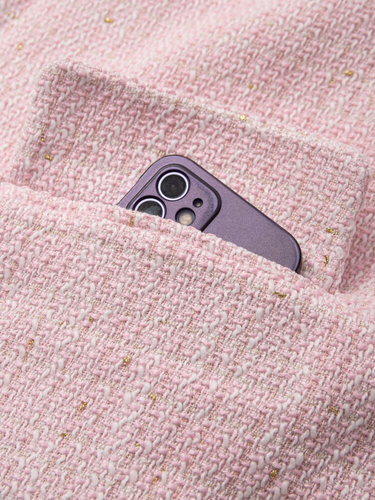 RosyDaze Women's Blended Knit Cardigan Pink Blazer With Lapel, Long Sleeves, Faux Pockets, Sophisticated Business Attire, Suitable For All Seasons. - Pink - View 6