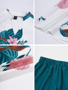 EMERY ROSE Conjunto de camiseta de manga sin mangas con estampado simple y pantalones cortos de unicolor para mujer - Azul - Ver 7