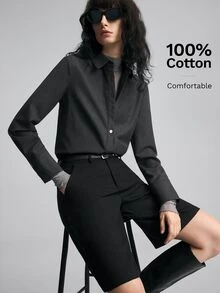 Ontre 2026 秋冬女款聖約翰節服飾，沙灘裝，度假裝，鄉村風，鄉村音樂會，2026 春夏新款現代都市風，黑色，開衩設計，6英吋短褲，寬腿，女款短褲，日常穿著，商務休閒，女裝 - 黑色 - 查看 7
