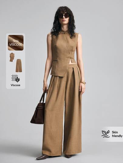 Ontre 2026AW Autunno/Inverno Nuovo Set da Donna con Gilet con Design a Bottone a Rana e Pantaloni Lunghi, Stile Minimalista Elegante Old Money, Ispirato alla Festa di San Giovanni, Texture di Lusso Francese Romantica, Abbigliamento da Donna Business Casual Urbano, Abbigliamento da Ufficio, Stile Old Money Discreto, Abbigliamento da Donna Urbano di Alta Gamma