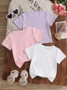 SHEIN 3件套女婴（6个月-2-3岁）梦幻可爱/活力少女风彩虹花卉动物印花+雏菊字母印花短袖T恤，轻盈可爱，适合日常穿着、上学、生日派对、野餐、女婴节、春夏秋季等场合。 - 彩色 - 查看 2