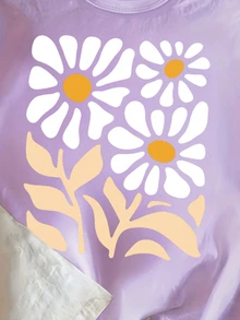 SHEIN 3件組女童休閒仙氣風夏威夷海灘1歲生日落日圖案印花短版T恤，白色/嬰兒粉，夏季校園日常穿著 - 彩色 - 查看 5