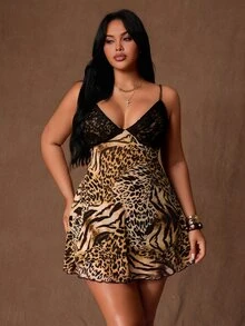 Rustia Gaun Bodycon Ukuran Plus dengan Tali Bahu Tipis dan Detail Renda di Bagian Dada, Seksi - MultiWarna - View 8