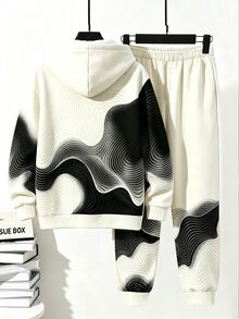 2pcs Baby Boys Sweatshirts Set Casual Navy Blue Colorblock Patchwork Loose Crew Neck Fleece Back To School Fall Outfits Winter - Multicolor - View 2