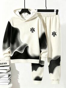 2pcs Baby Boys Sweatshirts Set Casual Navy Blue Colorblock Patchwork Loose Crew Neck Fleece Back To School Fall Outfits Winter - Multicolor - View 3