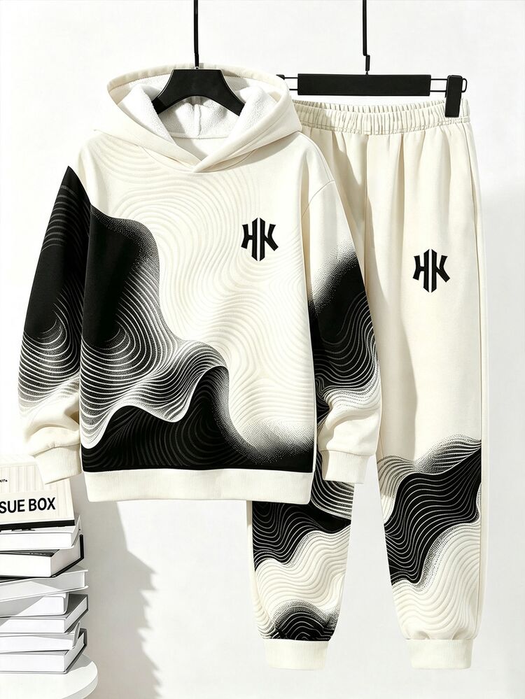 2pcs Baby Boys Sweatshirts Set Casual Navy Blue Colorblock Patchwork Loose Crew Neck Fleece Back To School Fall Outfits Winter - Multicolor - View 3