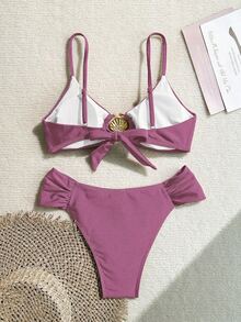 Swim Basics Women's Sexy Metal Decor Bikini Set, Includes Bra Top And Ruched Briefs, Suitable For Beach & Holiday - Purple - View 2