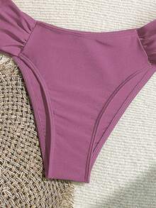 Swim Basics Women's Sexy Metal Decor Bikini Set, Includes Bra Top And Ruched Briefs, Suitable For Beach & Holiday - Purple - View 3