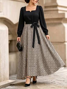 Velvienne Plus Size Lady's Elegant Fall Long-Style Autumn Dress - Black - View 5