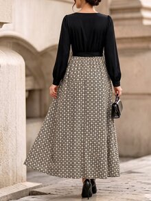 Velvienne Plus Size Lady's Elegant Fall Long-Style Autumn Dress - Black - View 2