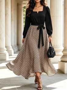 Velvienne Plus Size Lady's Elegant Fall Long-Style Autumn Dress - Black - View 1
