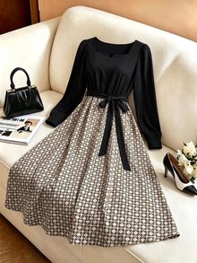 Velvienne Plus Size Lady's Elegant Fall Long-Style Autumn Dress - Black - View 4