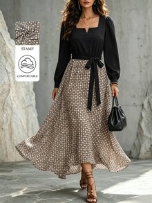 Velvienne Plus Size Lady's Elegant Fall Long-Style Autumn Dress - Black - View 3