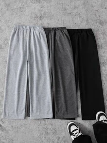 SHEIN 男童四季新款休閒寬鬆運動運動長褲，極簡黑色拼接百搭直筒長褲，Vacaura 男童褲，柔軟舒適面料，適合秋冬，理想的男童日常穿著 - 彩色 - 查看 2