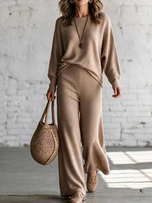 Omancia Elegant Women's Set Casual Commute Ribbed Texture Sweater 2 Pieces Set Beige Autumn Winter Women's Winter Set Outfits Autumn Vintage Modest French - Khaki - View 7