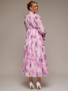SHEIN Elegant Maternity Tie-Dye Print Commuter Dress - Purple - View 4