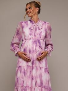 SHEIN Elegant Maternity Tie-Dye Print Commuter Dress - Purple - View 9