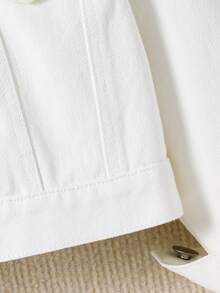 SHEIN Young Girl 1pc Ripped Flap Detail Denim Jacket, School, Campus, College Autumn Fall - White - View 3