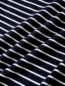 GlowEve CURVE Plus Size Solid Color Knit Cardigan, Front Button Closure, Striped Fitted Drawstring Decor, Elegant Casual Commute Daily Wear Pants Fall - Navy Blue - View 8