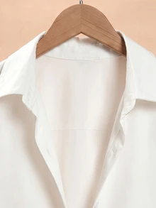 SHEIN Franclia قميص نسائي بلون موحد كاجوال متعدد الاستخدامات للارتداء اليومي - أبيض - مشاهدة 5