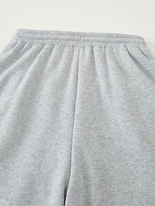 SHEIN 青少年女孩灰色與白色對比腰帶休閒街頭風極簡運動長褲 - 淺灰色 - 查看 8