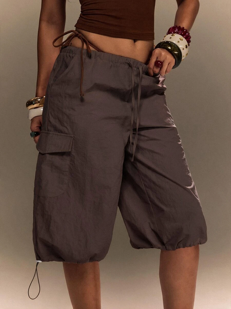 TypaGal Women's Solid Color Drawstring Waist Casual Y2k 90s Streetwear ...