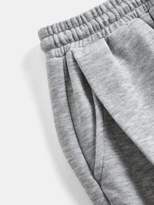 SHEIN Girlism Tween Girl Knitted Light Kids Gray Loose Casual Versatile Drawstring Pocket Wide Leg Sweatpants - Grey - View 7