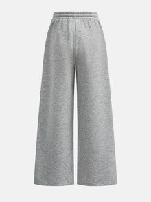 SHEIN Girlism Tween Girl Knitted Light Kids Gray Loose Casual Versatile Drawstring Pocket Wide Leg Sweatpants - Grey - View 3