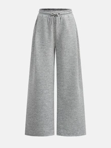 SHEIN Girlism Tween Girl Knitted Light Kids Gray Loose Casual Versatile Drawstring Pocket Wide Leg Sweatpants - Grey - View 5