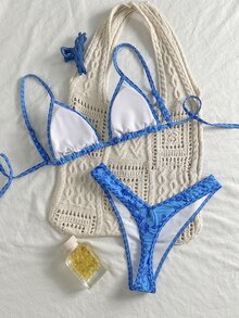 Swim Mod Set Bikini Seksi Wanita Springbreak Motif Bunga Acak dengan Tali Bahu Tipis dan Potongan Tinggi, Pakaian Pantai Musim Panas - MultiWarna - View 2