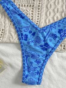 Swim Mod Set Bikini Seksi Wanita Springbreak Motif Bunga Acak dengan Tali Bahu Tipis dan Potongan Tinggi, Pakaian Pantai Musim Panas - MultiWarna - View 4