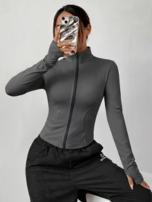 SHEIN EZwear Black Knitted Anti-UV Jacket For Women In Fall/Winter - Grey - View 6