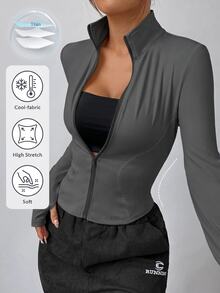 SHEIN EZwear Black Knitted Anti-UV Jacket For Women In Fall/Winter - Grey - View 1