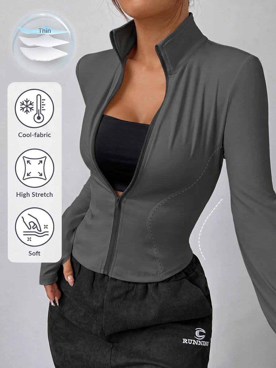 SHEIN EZwear Black Knitted Anti-UV Jacket For Women In Fall/Winter - Grey - View 1