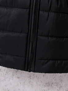 Elladie kids 1件女童2026冬季新款黑色絎縫長款加厚棉襖外套，前拉鍊設計，彈性袖口，附帽，保暖時尚百搭戶外通勤夾克 - 黑色 - 查看 7