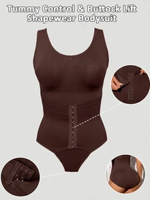 SHEIN 1pc Women's One-Piece Shapewear - Chocolate Brown - View 6