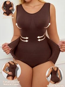 SHEIN 1pc Women's One-Piece Shapewear - Chocolate Brown - View 4