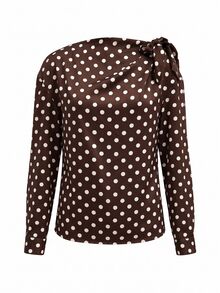 Editum Women's Polka Dot Pattern Long Sleeve Knot Shoulder Versatile Casual Blouse - Coffee Brown - View 9